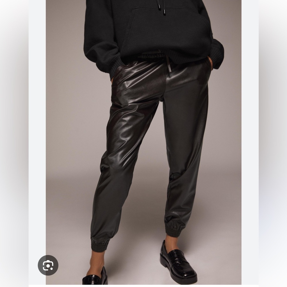 Zara Chocolate Brown Faux Leather Joggers Medium